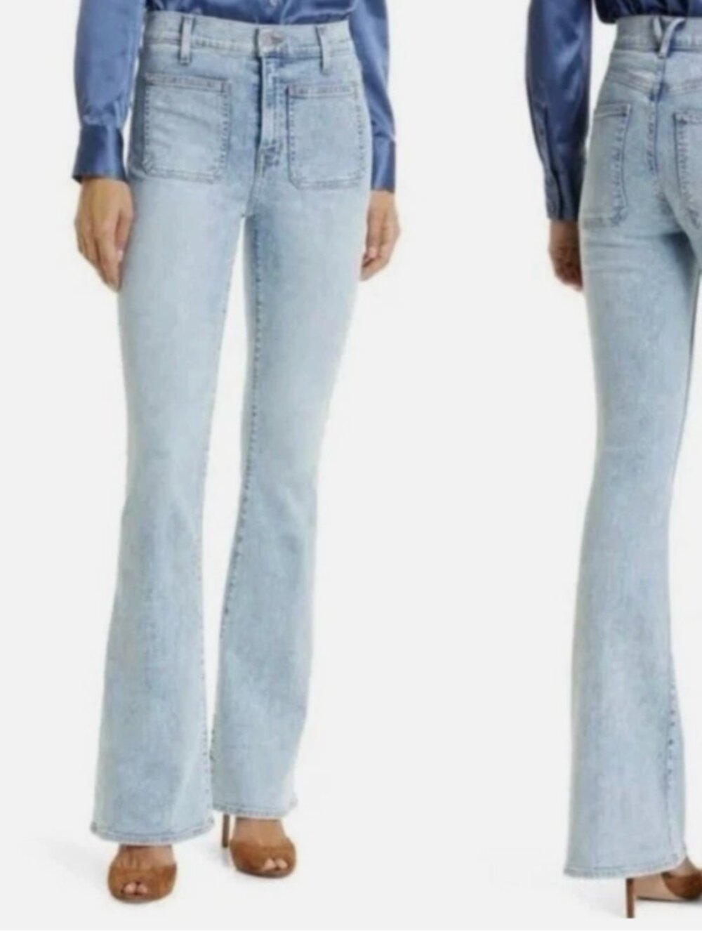 Veronica Beard Florence High-Rise Flared, sz.24, light blue, cotton, made in LA